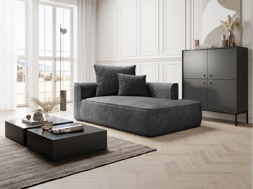 vente unique Méridienne droite en velours côtelé gris anthracite PINETA