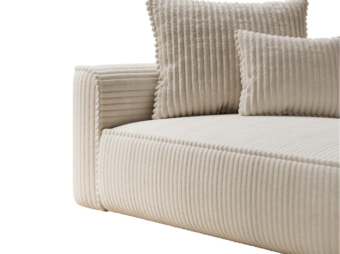 Vente Unique Méridienne Droite En Velours Côtelé Grosses Côtes Beige PINETA