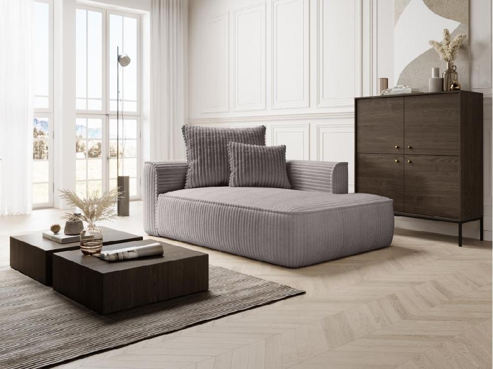 vente unique Méridienne droite en velours côtelé grosses côtes gris clair PINETA