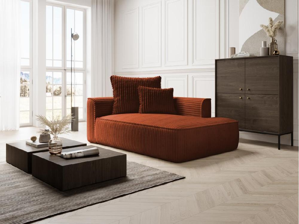 vente unique Méridienne droite en velours côtelé grosses côtes terracotta PINETA