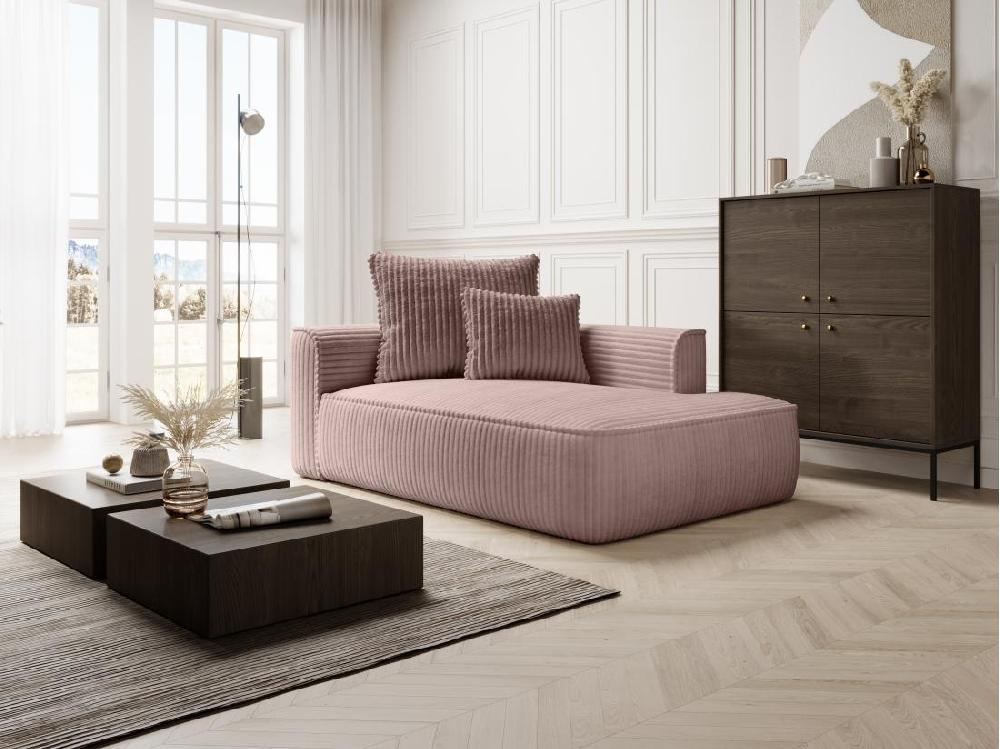 vente unique Méridienne droite en velours côtelé grosses côtes rose poudré PINETA