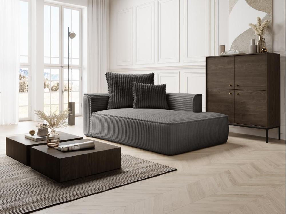 vente unique Méridienne droite en velours côtelé grosses côtes gris anthracite PINETA