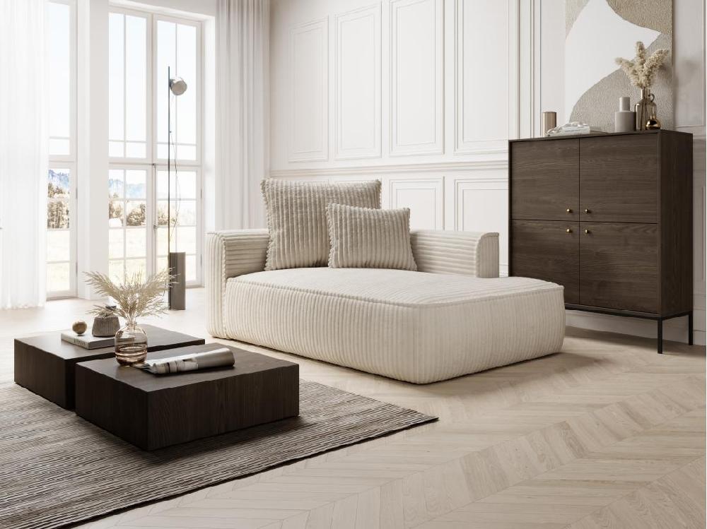 vente unique Méridienne droite en velours côtelé grosses côtes beige PINETA