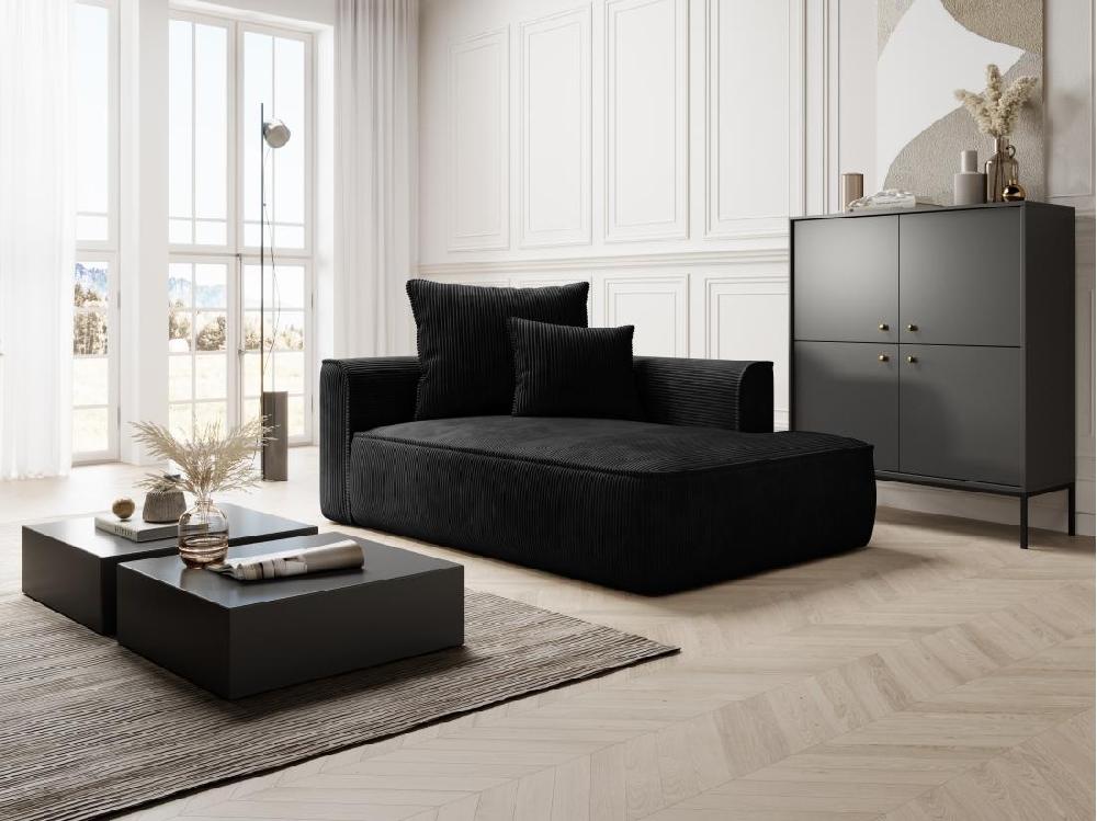 vente unique Méridienne droite en velours côtelé noir PINETA