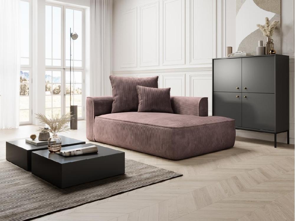 vente unique Méridienne droite en velours côtelé rose PINETA