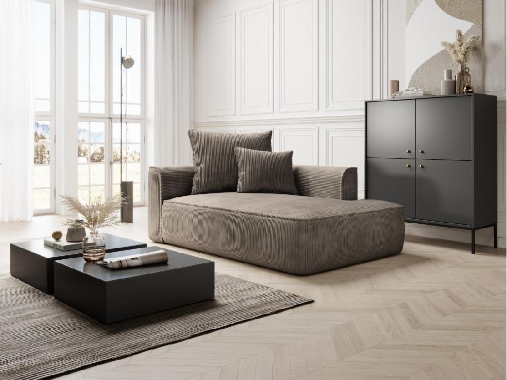 vente unique Méridienne droite en velours côtelé taupe PINETA