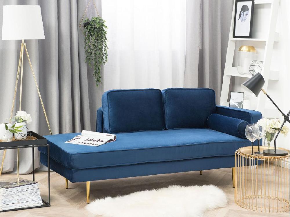 Vente Unique Méridienne En Velours Bleu Marine Côté Droit MIRAMAS