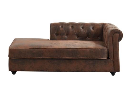 Vente Unique Méridienne Gauche Chesterfield En Microfibre Aspect Cuir Vieilli SHIREL