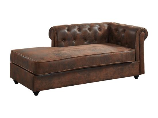 Vente Unique Méridienne Gauche Chesterfield En Microfibre Aspect Cuir Vieilli SHIREL