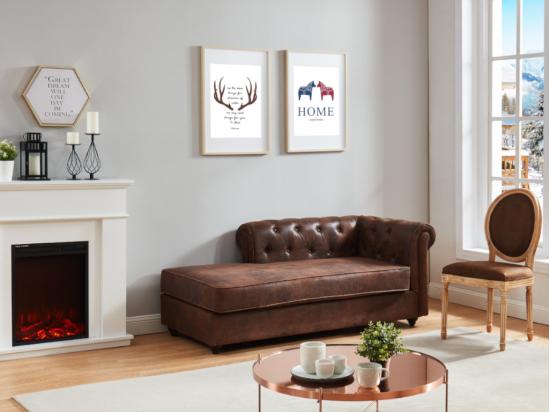 vente unique Méridienne gauche chesterfield en microfibre aspect cuir vieilli SHIREL