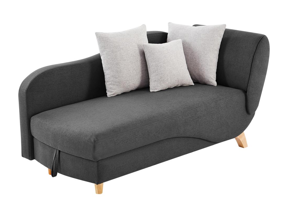 Vente Unique Méridienne Gauche Convertible En Tissu Anthracite Avec Coffre De Rangement PENELOPE