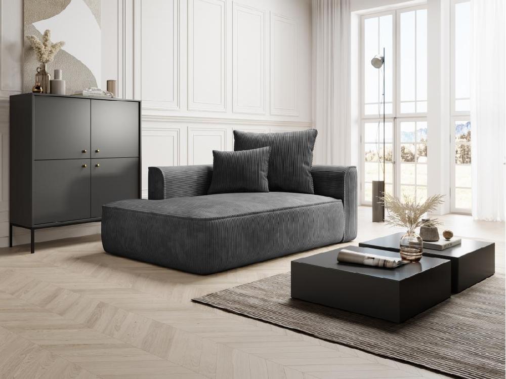 vente unique Méridienne gauche en velours côtelé gris anthracite PINETA