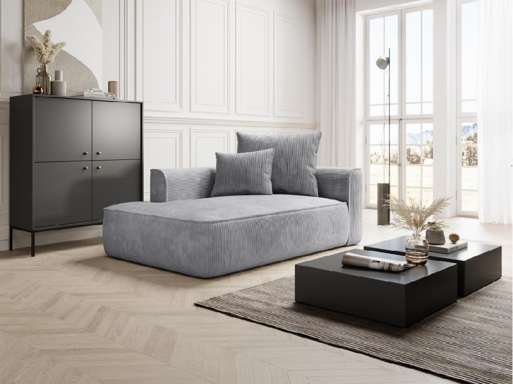 vente unique Méridienne gauche en velours côtelé gris clair PINETA