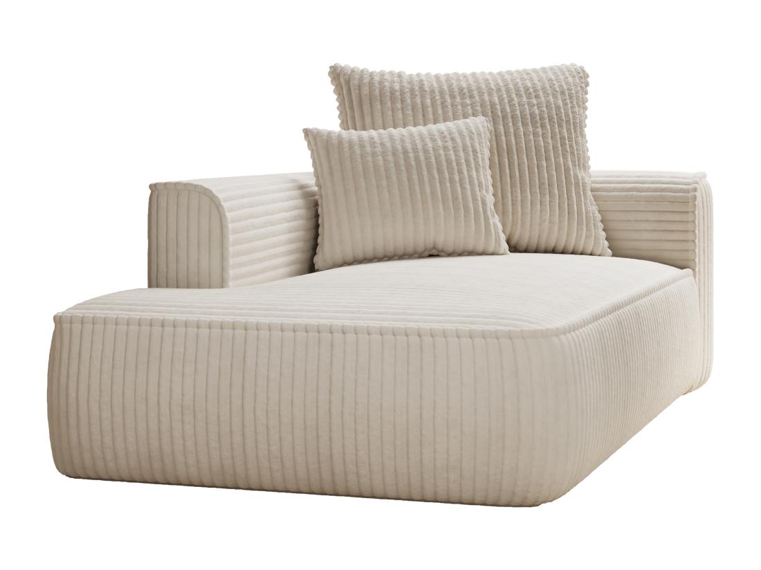 Vente Unique Méridienne Gauche En Velours Côtelé Grosses Côtes Beige PINETA
