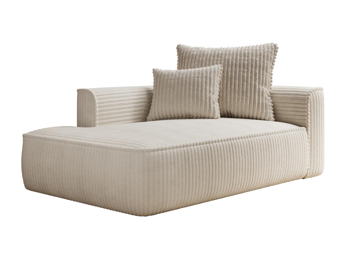 Vente Unique Méridienne Gauche En Velours Côtelé Grosses Côtes Beige PINETA