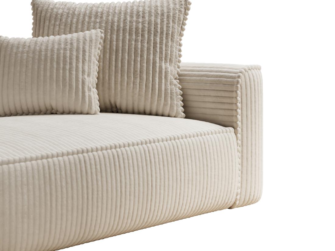 Vente Unique Méridienne Gauche En Velours Côtelé Grosses Côtes Beige PINETA