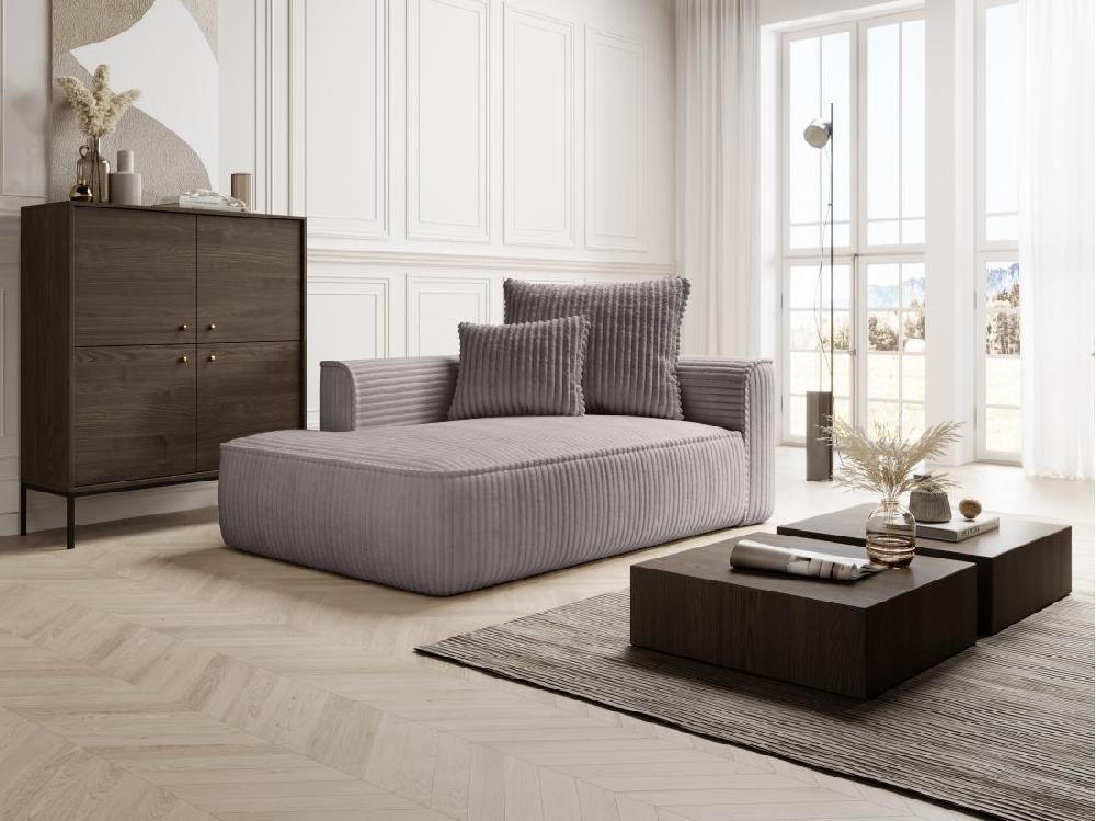 vente unique Méridienne gauche en velours côtelé grosses côtes gris clair PINETA