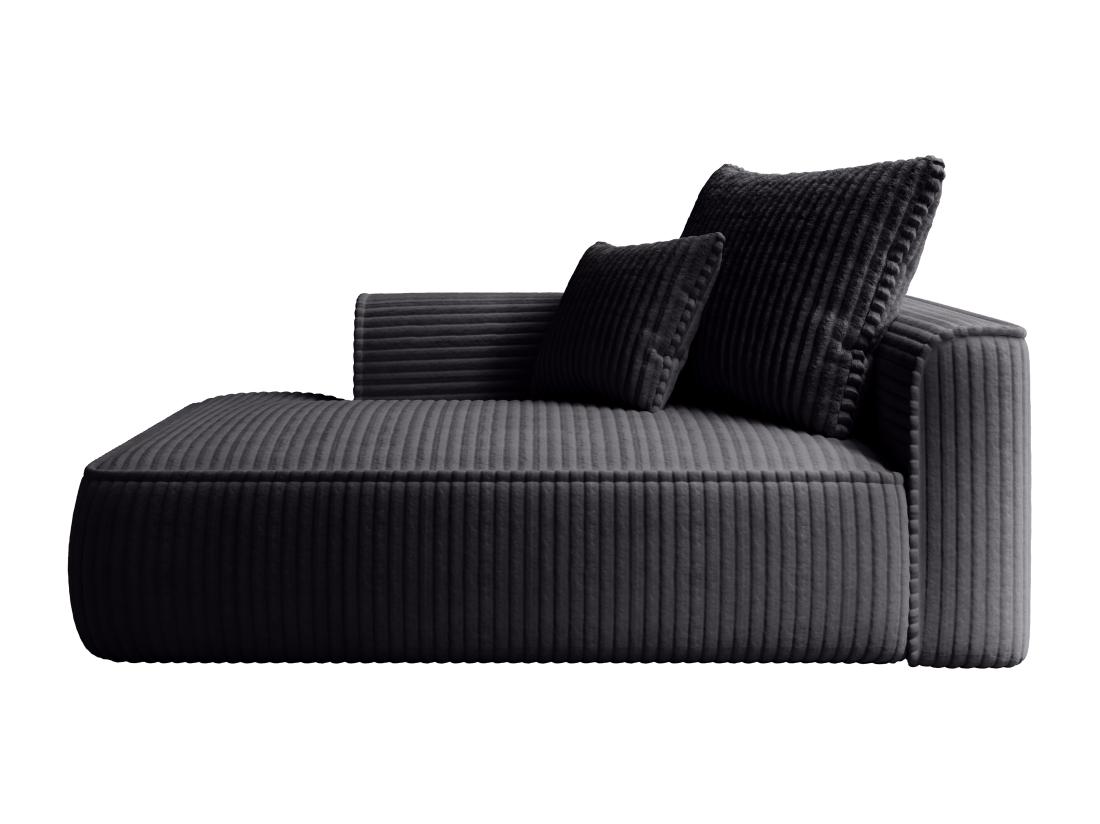 Vente Unique Méridienne Gauche En Velours Côtelé Grosses Côtes Noir PINETA