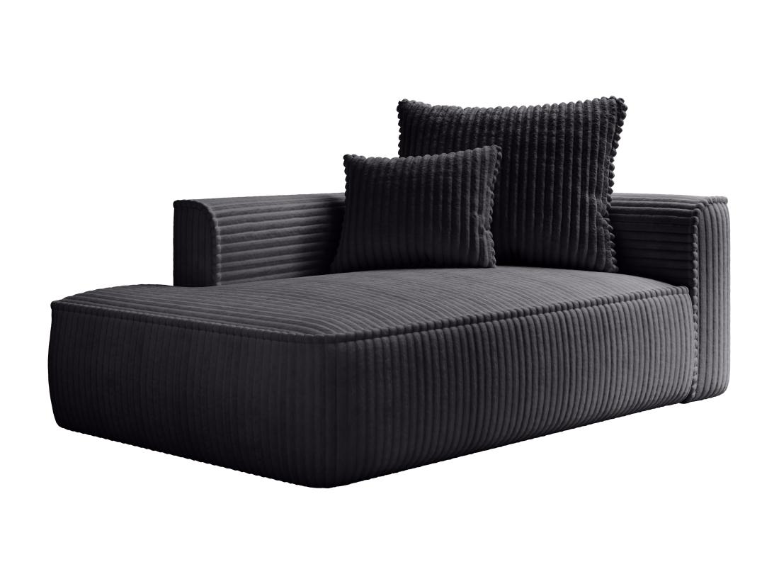 Vente Unique Méridienne Gauche En Velours Côtelé Grosses Côtes Noir PINETA