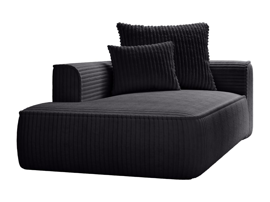 Vente Unique Méridienne Gauche En Velours Côtelé Grosses Côtes Noir PINETA