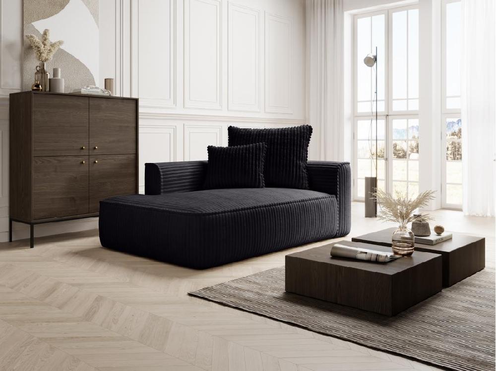 vente unique Méridienne gauche en velours côtelé grosses côtes noir PINETA