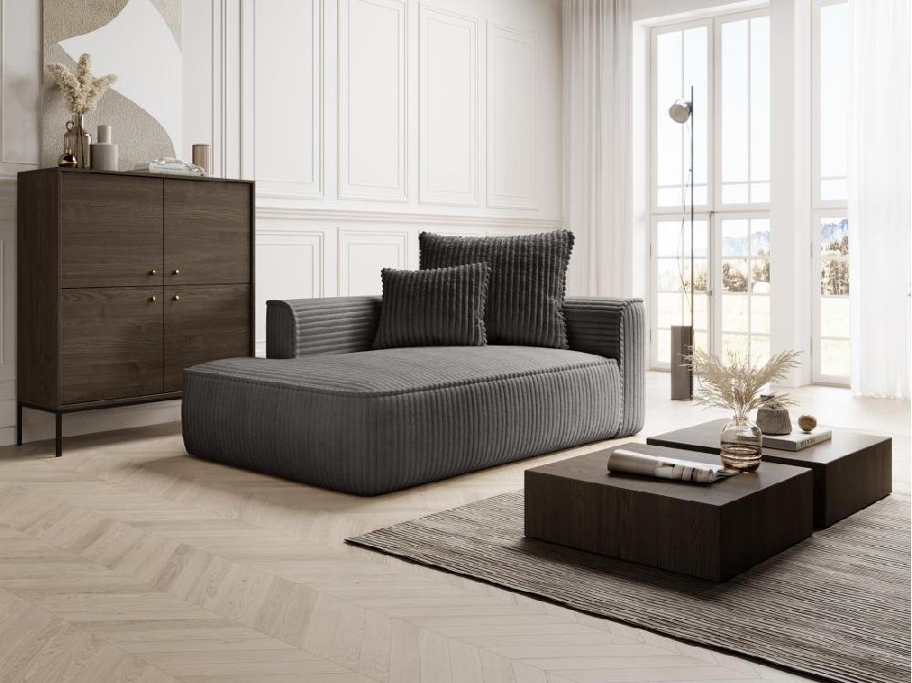 vente unique Méridienne gauche en velours côtelé grosses côtes gris anthracite PINETA