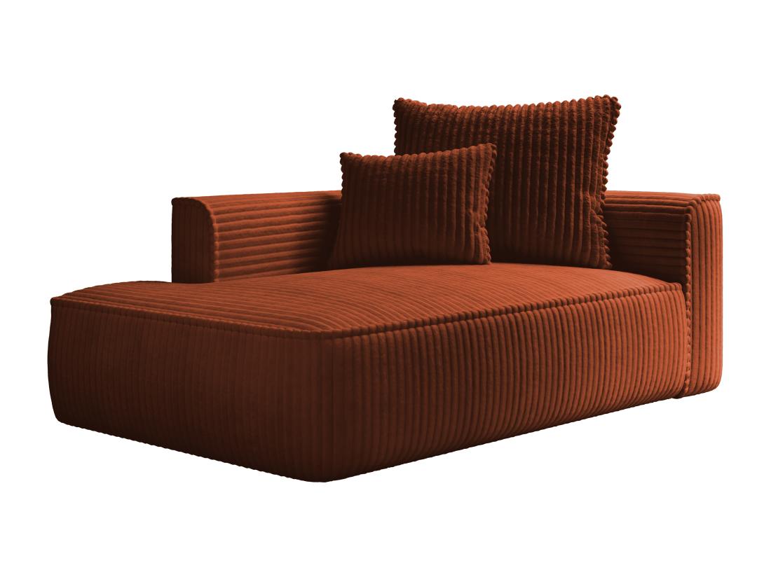 Vente Unique Méridienne Gauche En Velours Côtelé Grosses Côtes Terracotta PINETA