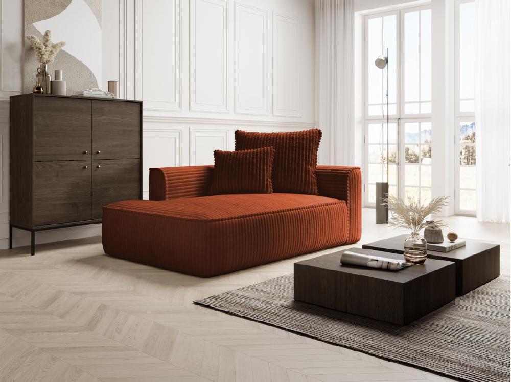 vente unique Méridienne gauche en velours côtelé grosses côtes terracotta PINETA