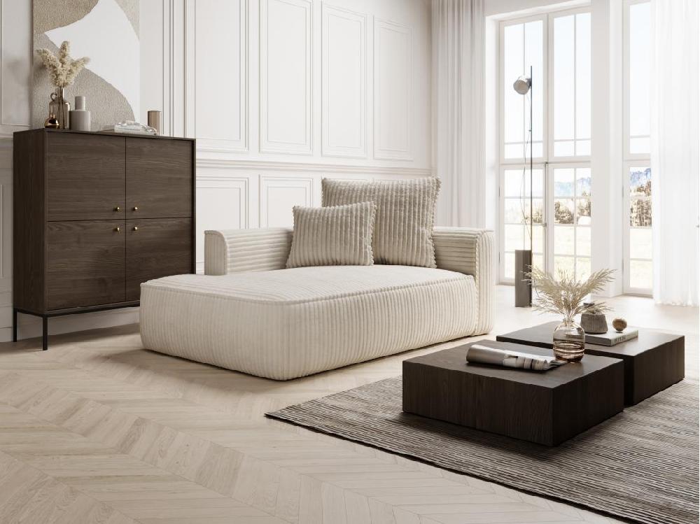 vente unique Méridienne gauche en velours côtelé grosses côtes beige PINETA