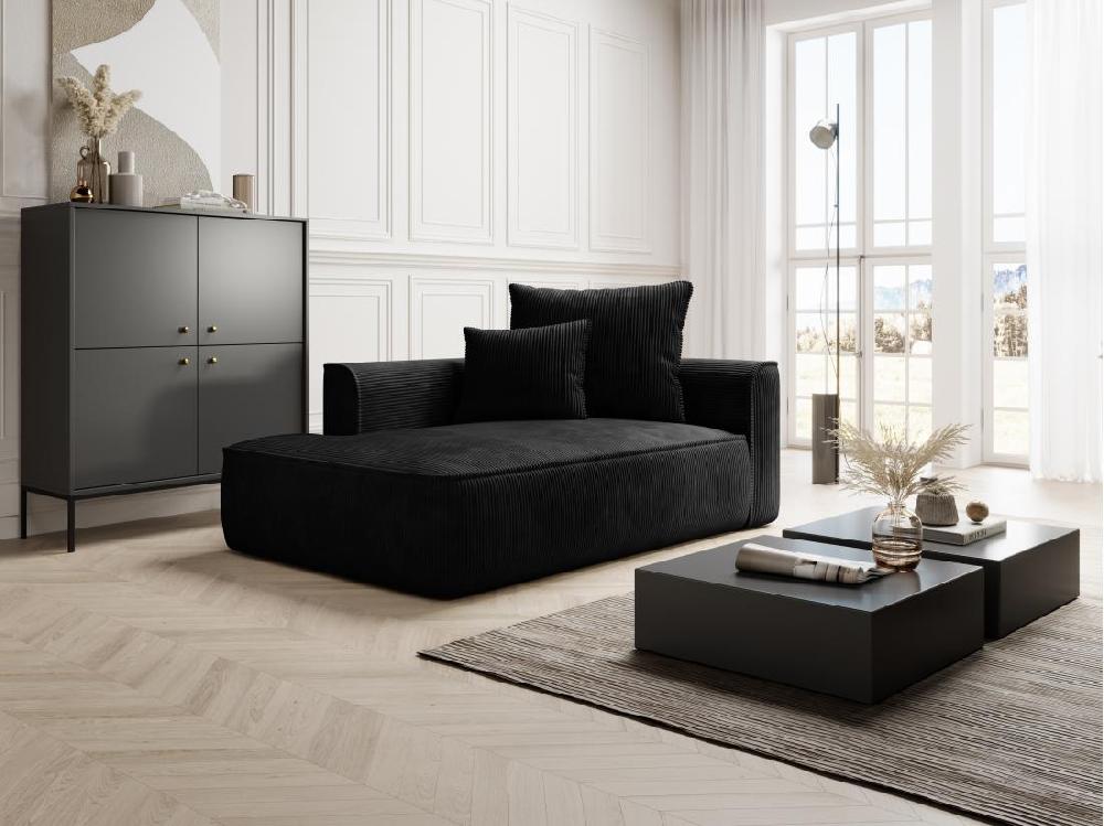 vente unique Méridienne gauche en velours côtelé noir PINETA