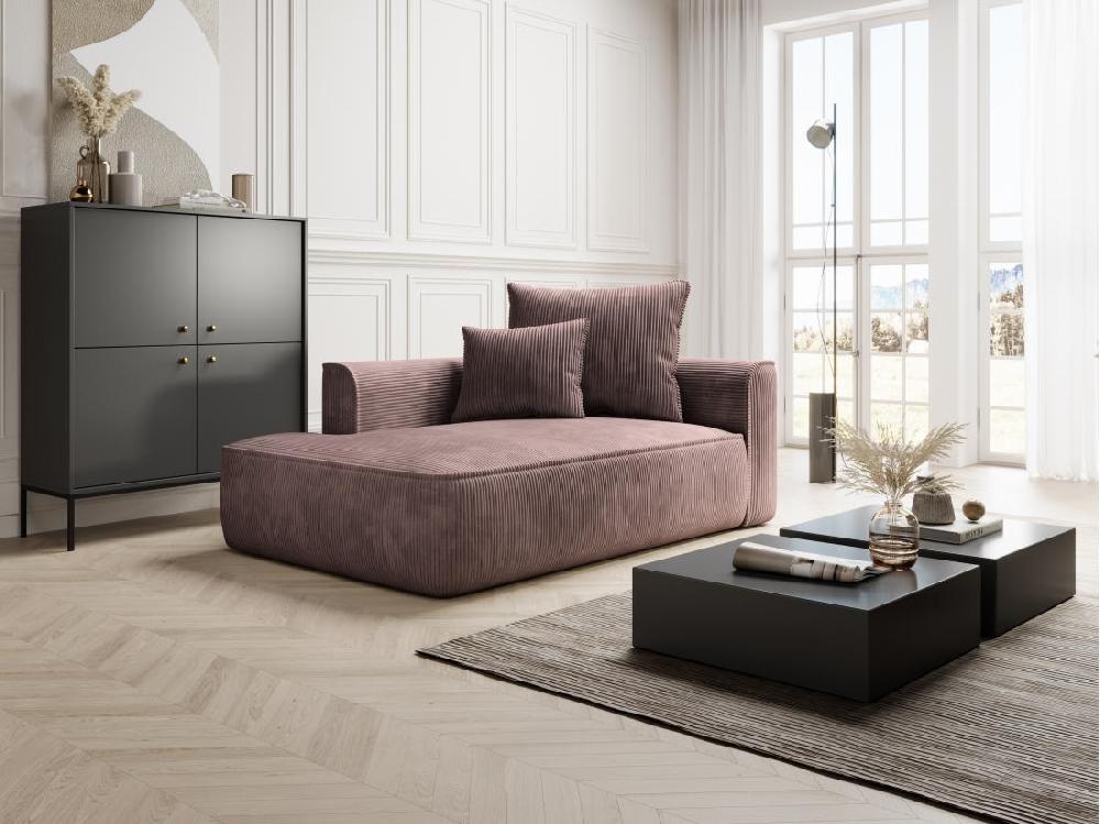 vente unique Méridienne gauche en velours côtelé rose PINETA