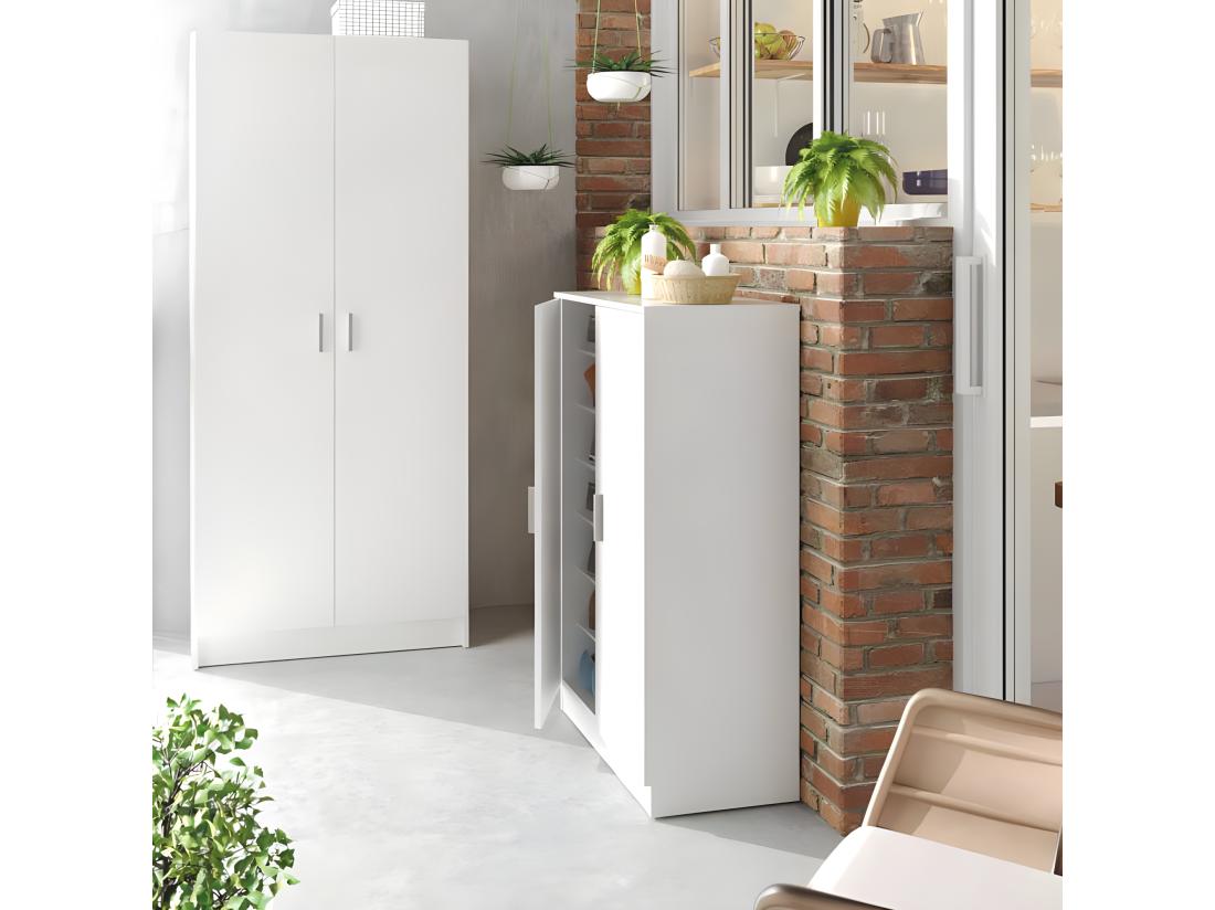Vente Unique Meuble à Chaussure 2 Portes Blanc - BASICA - L 55 X L 36 X H 108 Cm