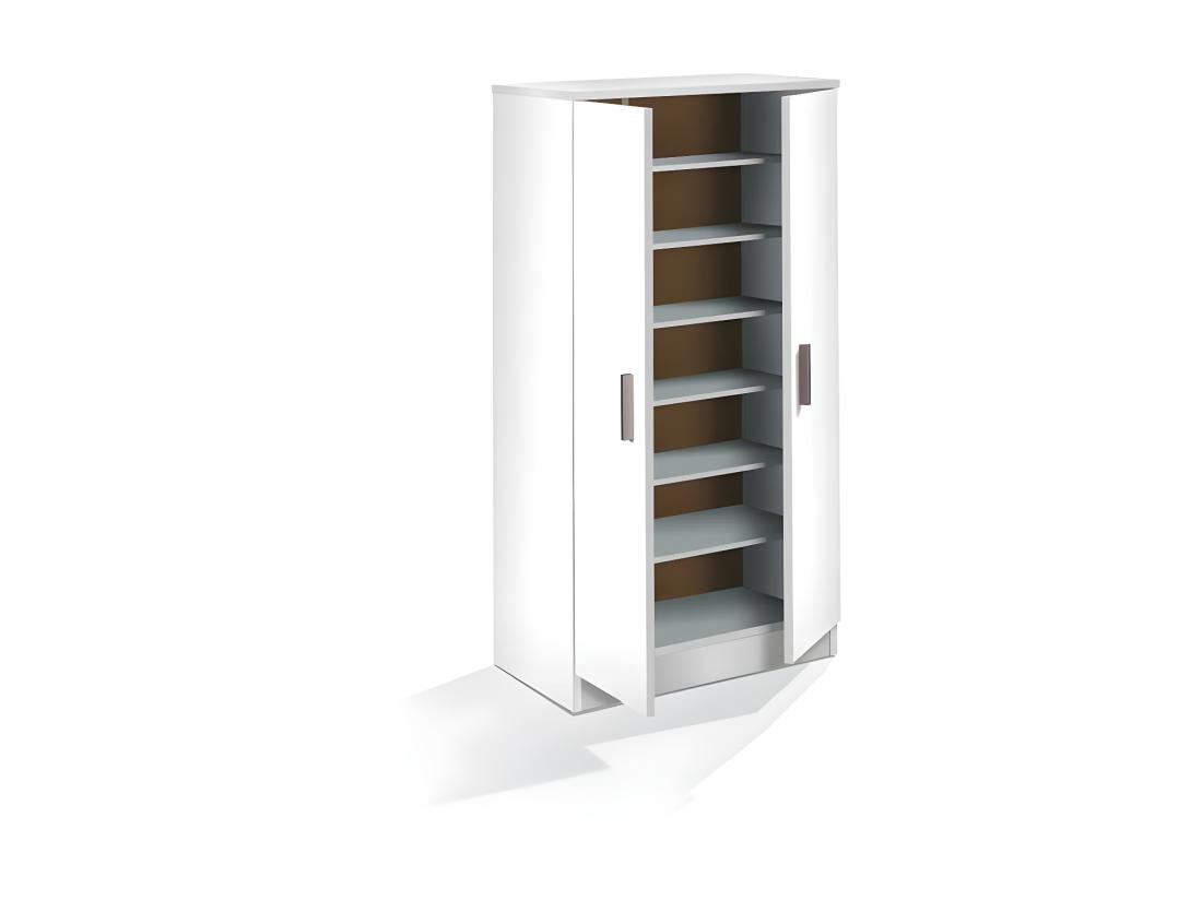 Vente Unique Meuble à Chaussure 2 Portes Blanc - BASICA - L 55 X L 36 X H 108 Cm