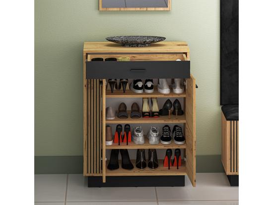 Vente Unique Meuble à Chaussures 2 Portes Battantes 1 Tiroir Nilo Bois