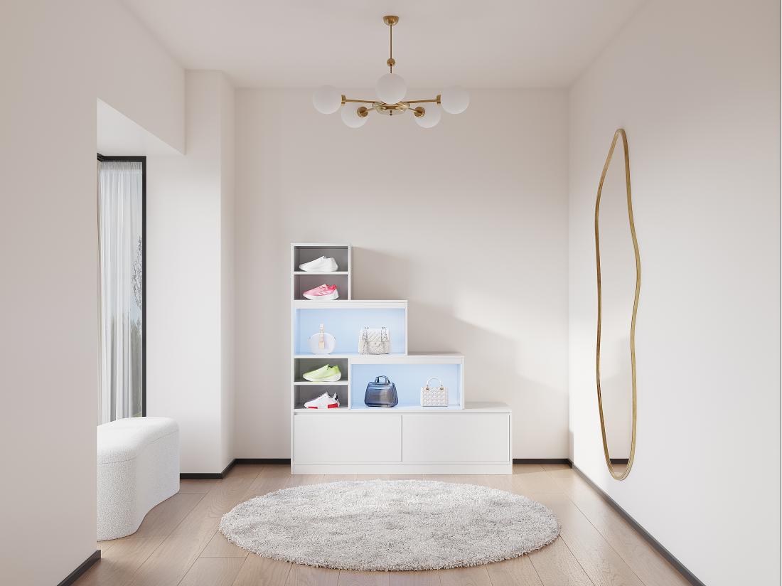 vente unique Meuble à chaussures 2 portes et 6 niches avec LEDs en MDF - Blanc - LOVILA