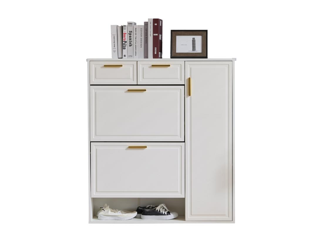 Vente Unique Meuble à Chaussures - 3 Abattants 2 Tiroirs Et 2 étagères - Blanc