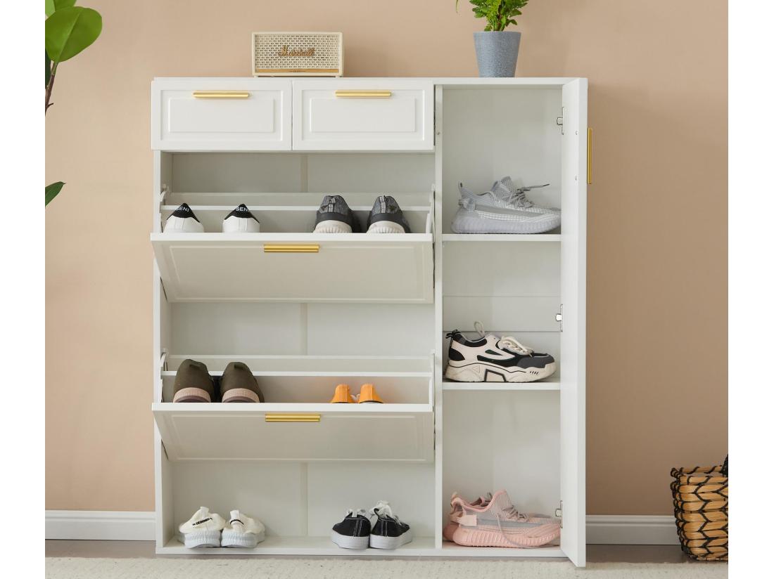 vente unique Meuble à chaussures - 3 abattants 2 tiroirs et 2 étagères - Blanc