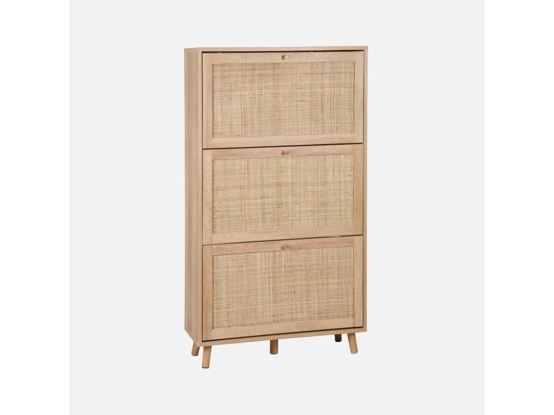 vente unique Meuble à chaussures. 3 abattants en cannage. Bohème. L 75 x P 26 x H 131cm