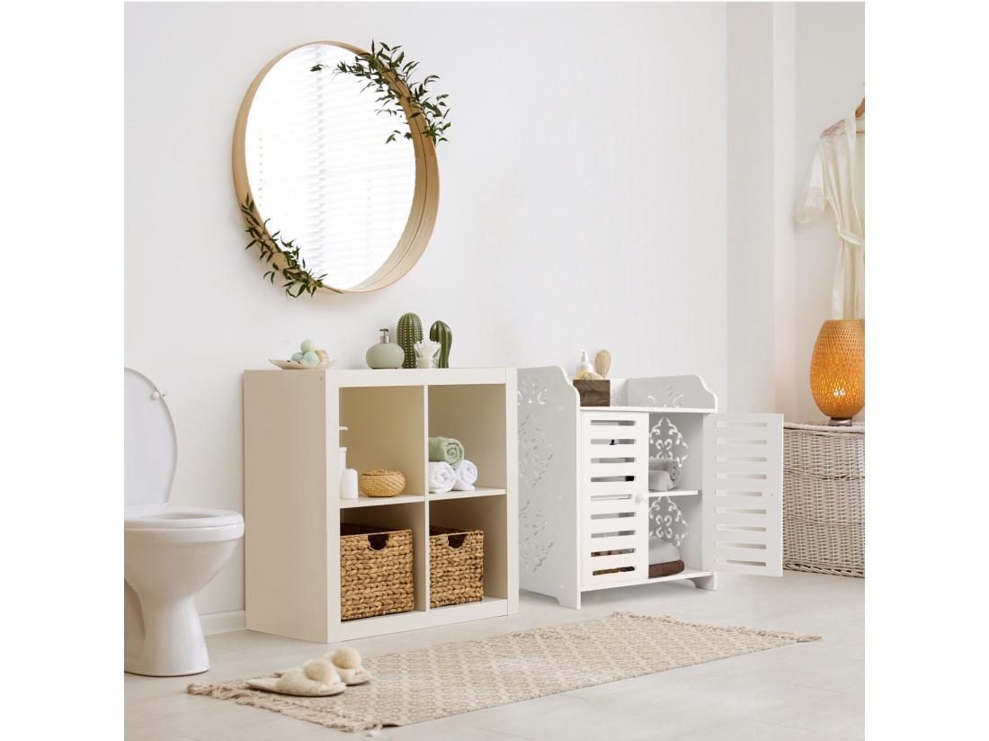 Vente Unique Meuble à Chaussures 3 Étagères Armoire à Chaussures D'entrée 2 Portes Conception De Motif Découpé 40x31x53cm Blanc