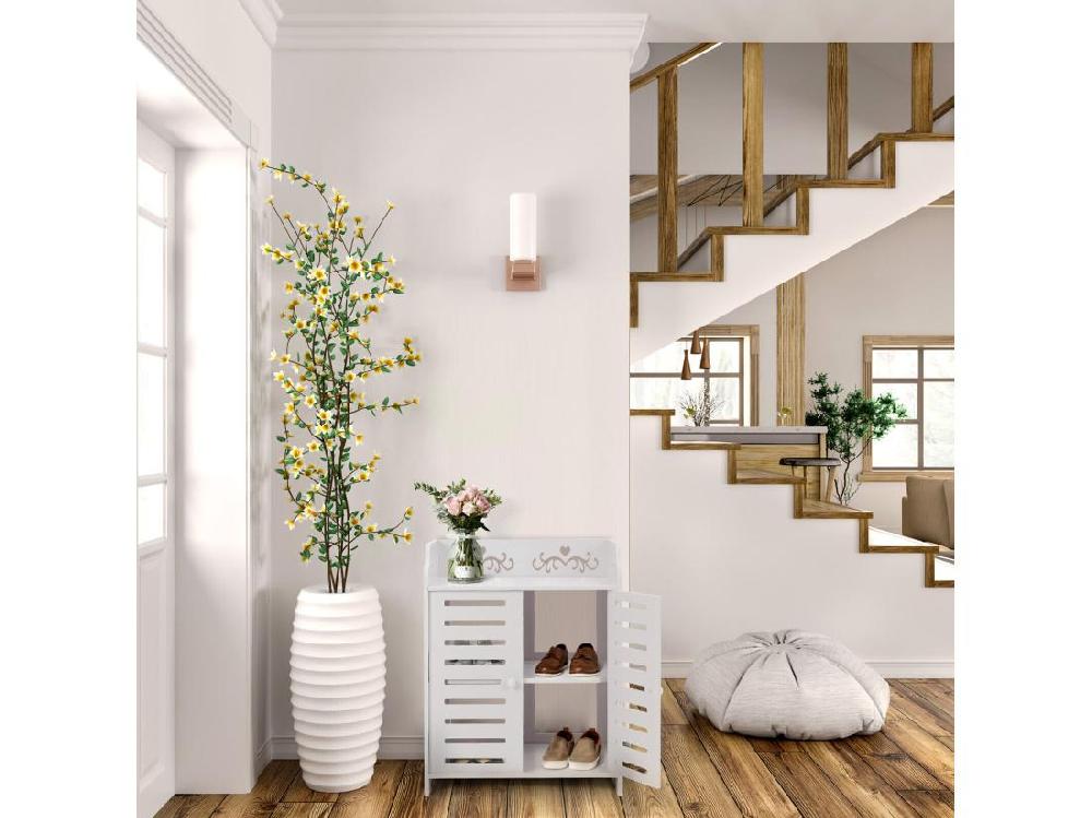 Vente Unique Meuble à Chaussures 3 Étagères Armoire à Chaussures D'entrée 2 Portes Conception De Motif Découpé 40x31x53cm Blanc