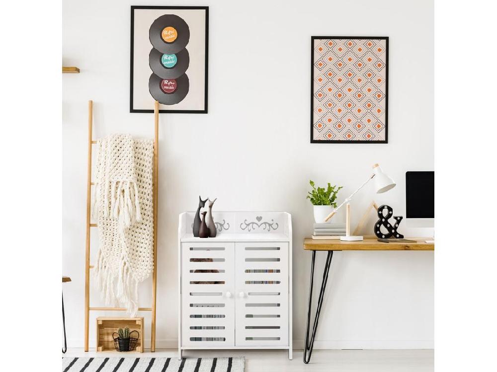 vente unique Meuble à Chaussures 3 Étagères Armoire à chaussures d'entrée 2 portes Conception de motif découpé 40x31x53cm Blanc