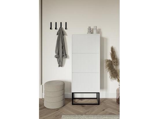Vente Unique Meuble à Chaussures 3 Portes - 50x30x125 Cm - Blanc Avec Pieds Noires - VELDIO