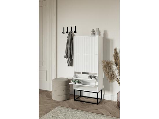 Vente Unique Meuble à Chaussures 3 Portes - 50x30x125 Cm - Blanc Avec Pieds Noires - VELDIO
