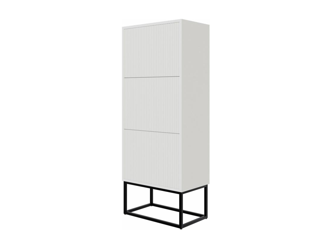 Vente Unique Meuble à Chaussures 3 Portes - 50x30x125 Cm - Blanc Avec Pieds Noires - VELDIO
