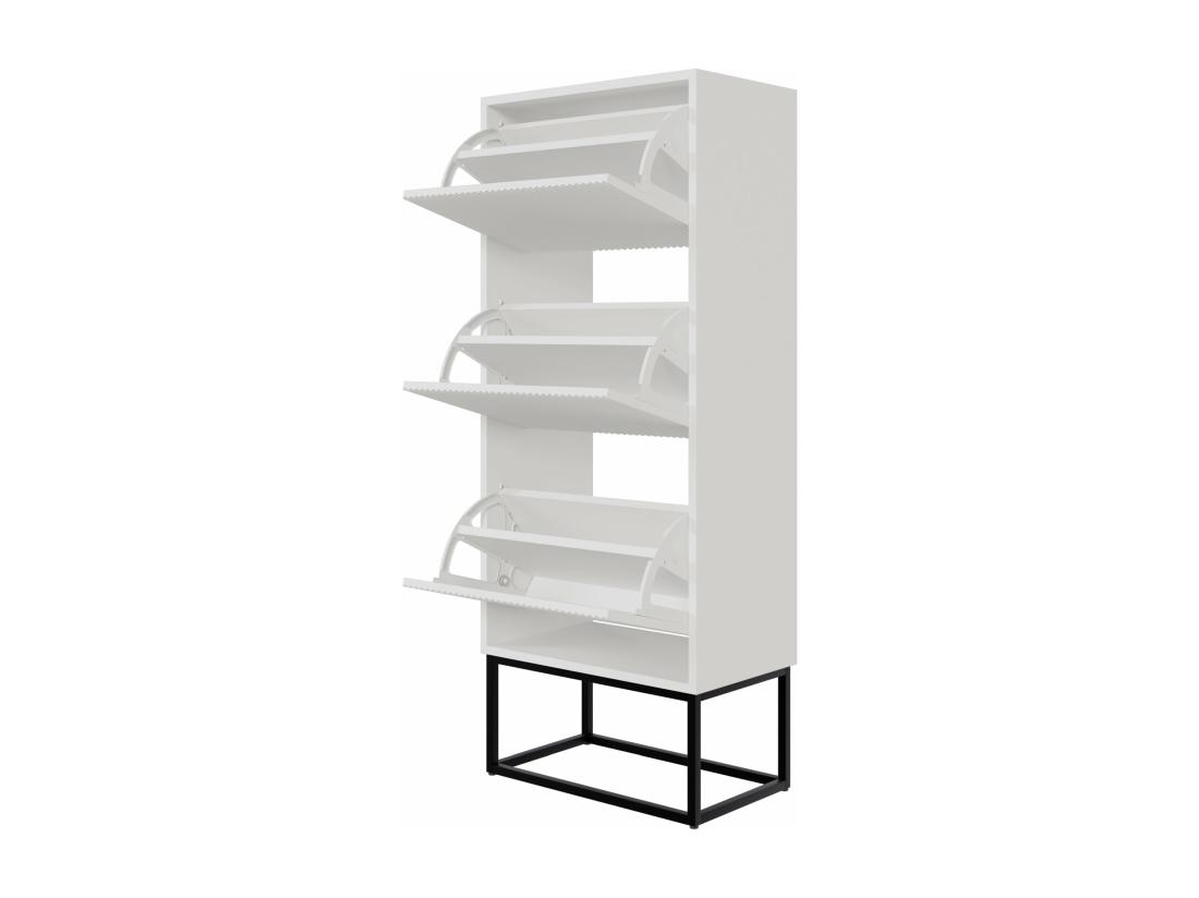 vente unique Meuble à chaussures 3 portes - 50x30x125 cm - blanc avec pieds noires - VELDIO