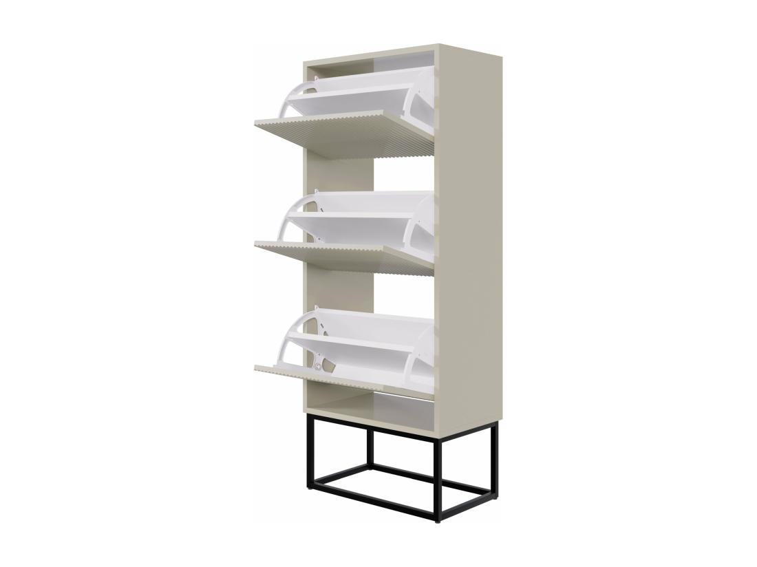 Vente Unique Meuble à Chaussures 3 Portes - 50x30x125 Cm - Grège Avec Pieds Noires - VELDIO