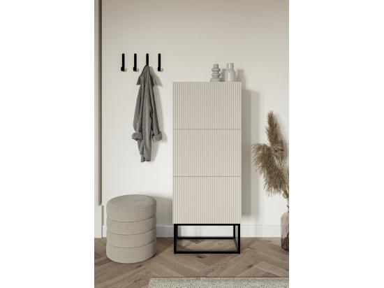 vente unique Meuble à chaussures 3 portes - 50x30x125 cm - grège avec pieds noires - VELDIO