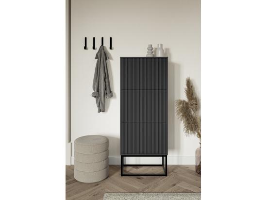 Vente Unique Meuble à Chaussures 3 Portes - 50x30x125 Cm - Noir Avec Pieds Noires - VELDIO