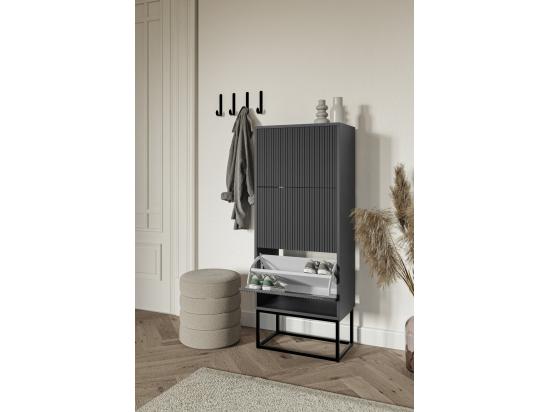 Vente Unique Meuble à Chaussures 3 Portes - 50x30x125 Cm - Noir Avec Pieds Noires - VELDIO