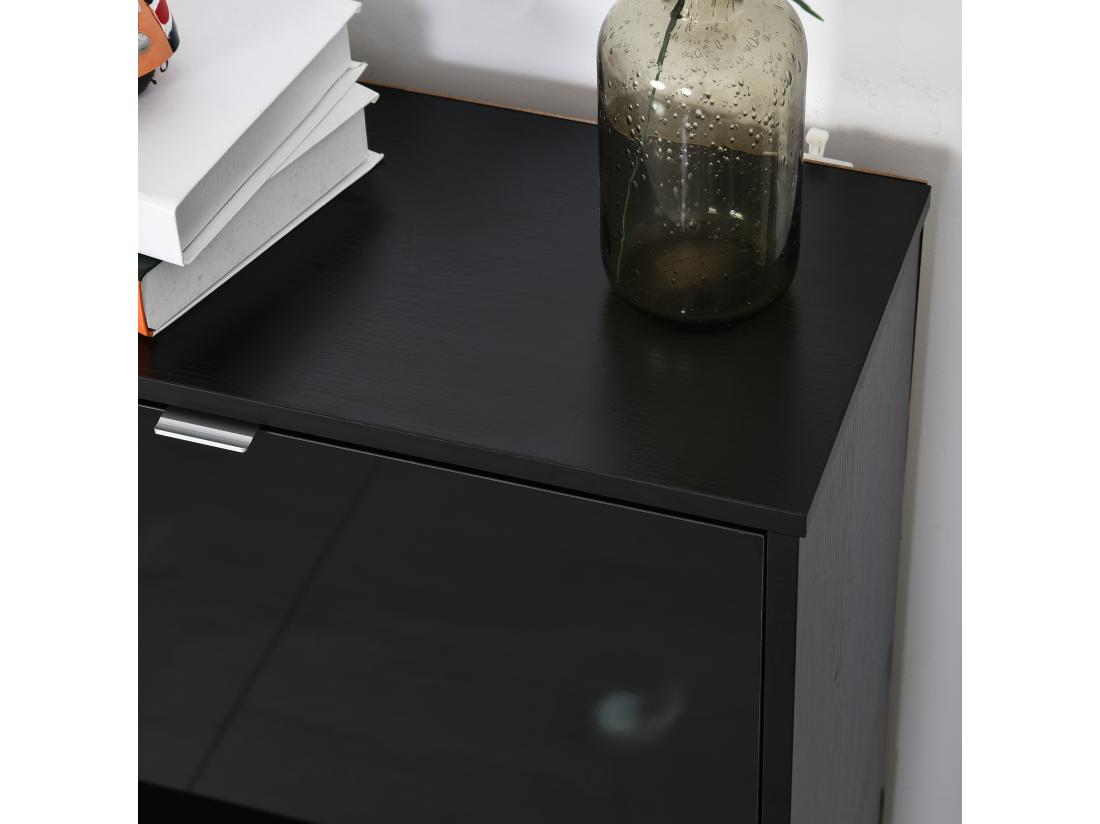 Vente Unique Meuble à Chaussures 3 Portes Abattantes 3 Compartiments MDF Noir Laqué